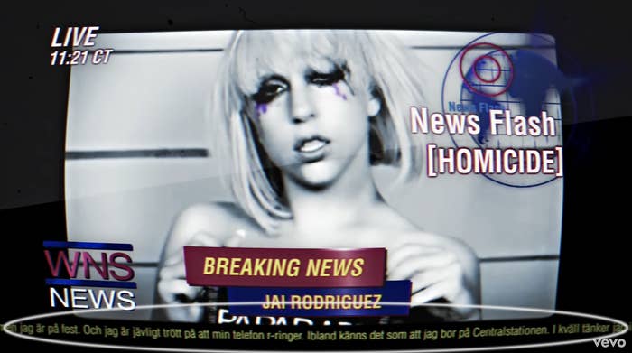 Lady Gaga's mugshots on a news broadcast