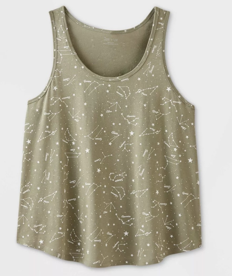 The green tank with zodiac constellations printed on it 