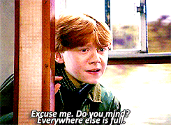 Ron asking Harry &quot;Excuse me. Do you mind? Everywhere else is full&quot; in the first Harry Potter film.