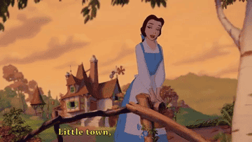 Belle singing &quot;Little town, it&#x27;s a quiet village&quot; in Beauty and the Beast
