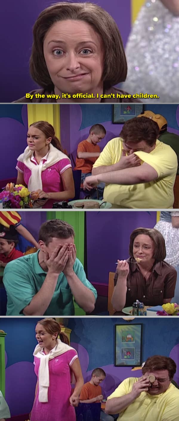11. Unscripted: When Rachel Dratch made everyone laugh uncontrollably that Horatio Sanz had to wipe his tears with a Mickey Mouse waffle.
