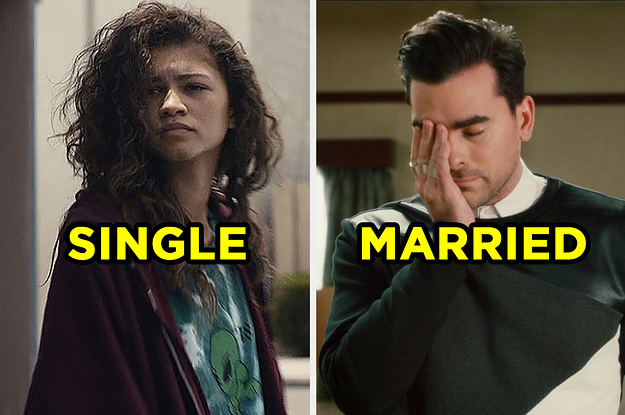 On the left, Zendaya looks out a frowns as Rue on "Euphoria," and on the right, Dan Levy covers his eye with a hand in exasperation as David on "Schitt's Creek"
