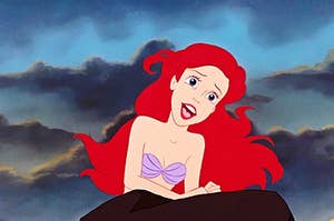 Ariel from The Little Mermaid singing on a rock