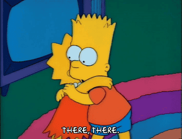 Bart hugging Lisa and saying &quot;There, there&quot; on The Simpsons