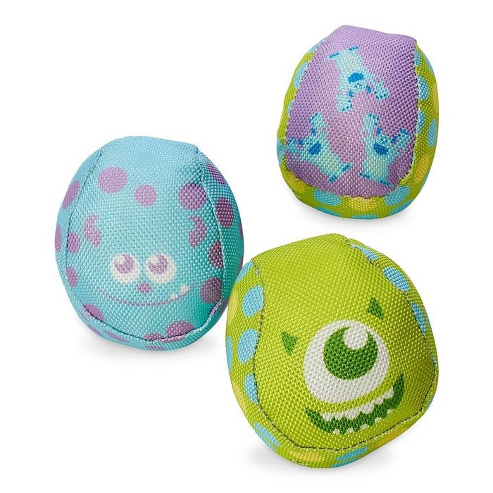 The fabric-covered balls, featuring different Mike and Sulley designs