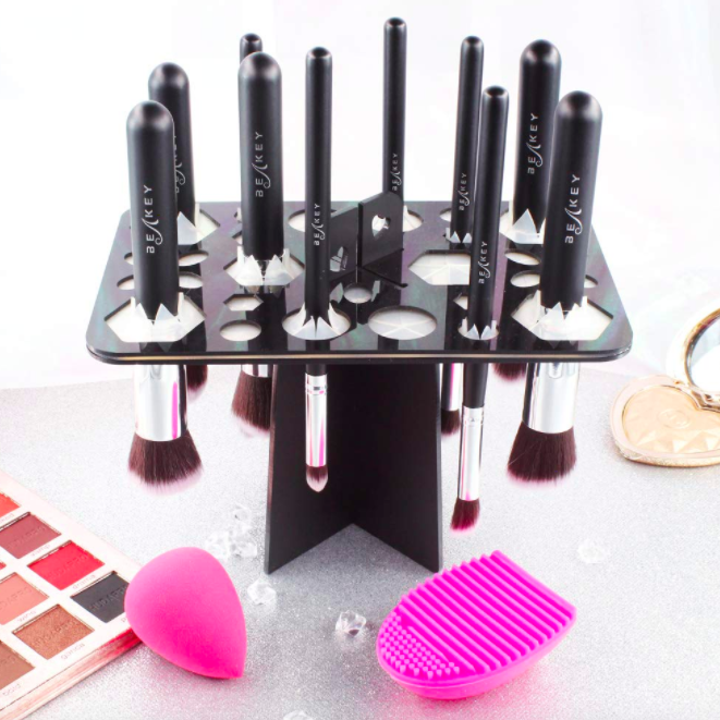 54 Holes Acrylic Brush Holder Makeup Brush Drying Rack Brush Dryer  Collapsible Makeup Brush Holder Makeup Brush Dryer Stand for Acrylic Nail Brush  Makeup Lover (White)