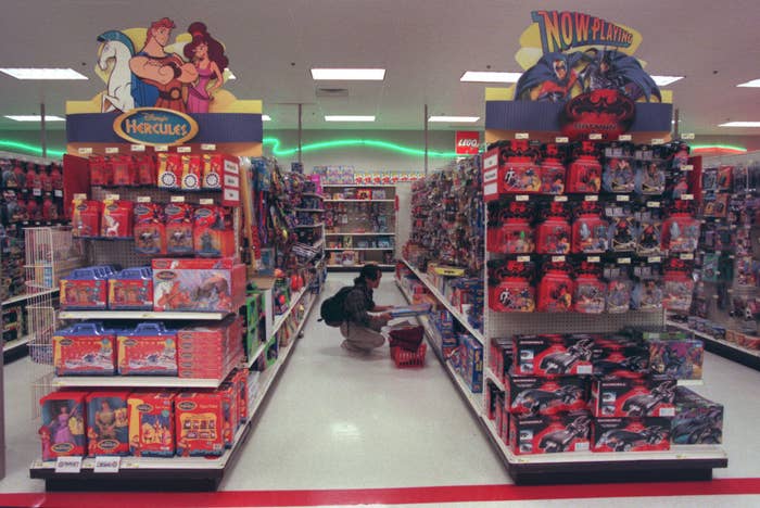 A photo of the Target toy department aisles in 1997