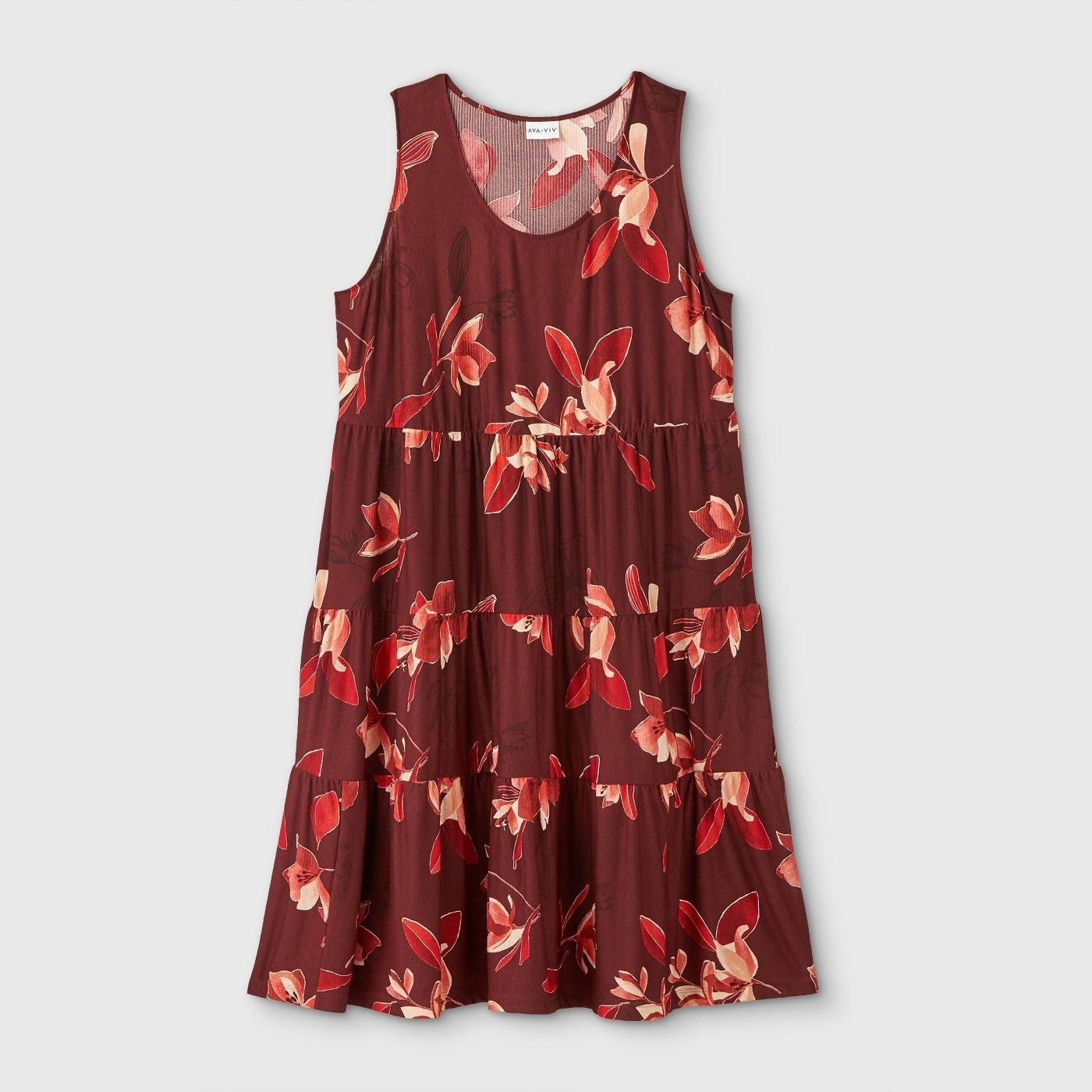 The maroon dress with red and pink floral print