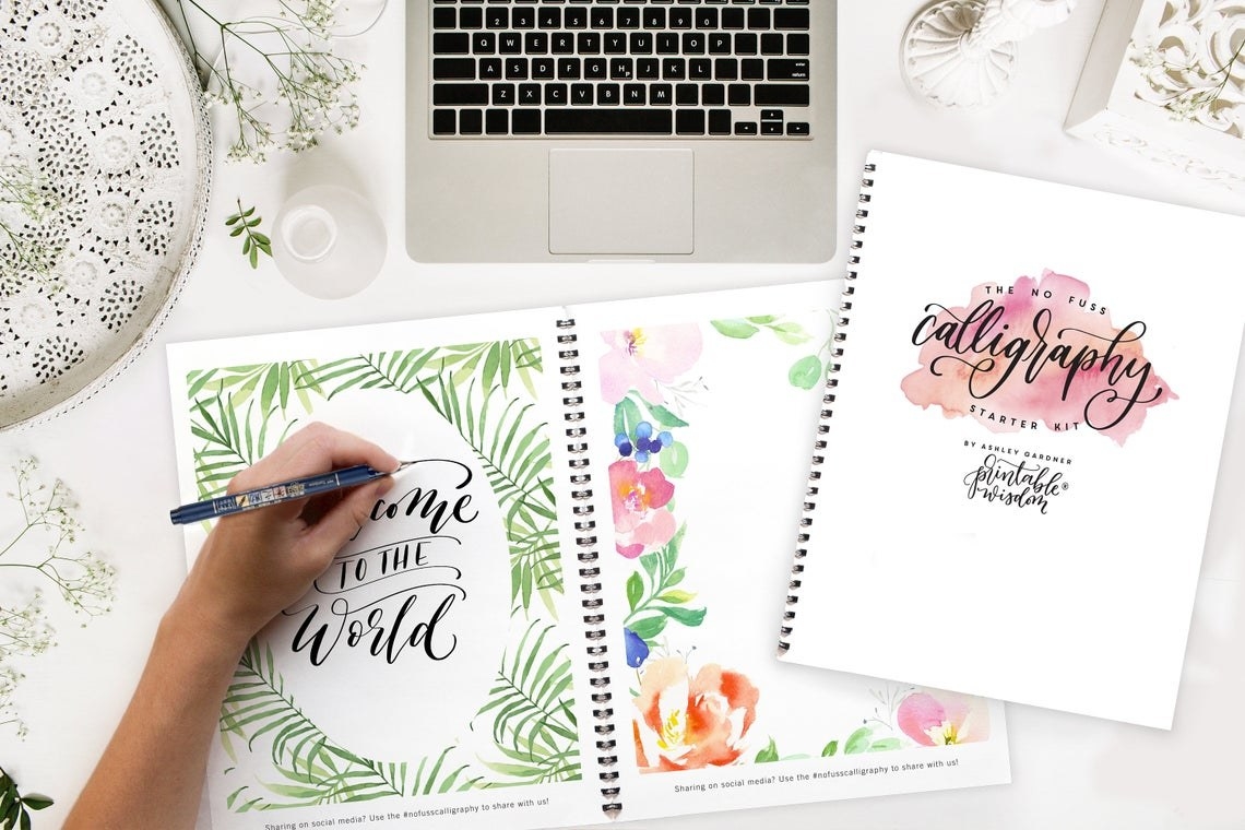 A person using the Calligraphy Starter Kit.