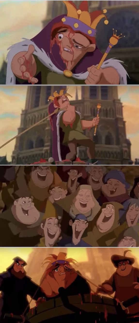 Crowd laughing at Quasimodo