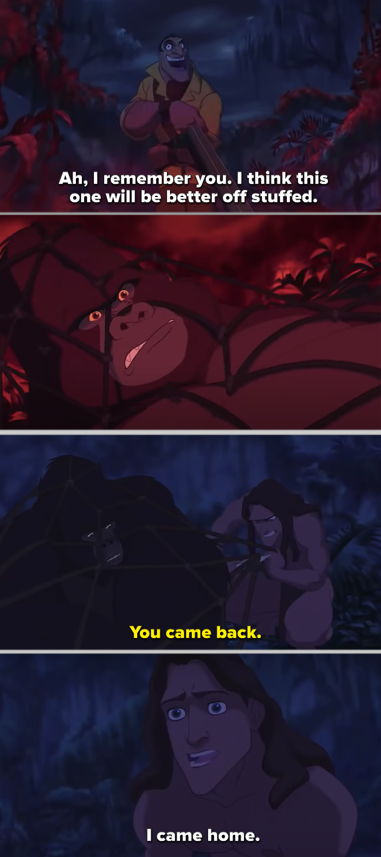 Tarzan trying to free Kerchak from a rope trap