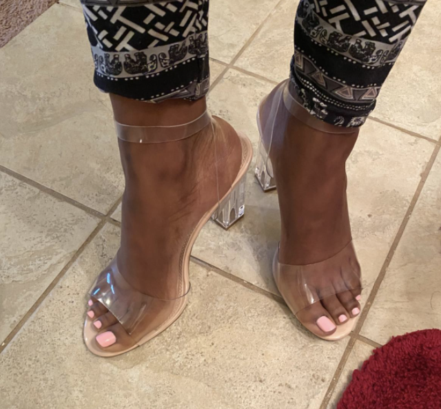 black heels with transparent straps