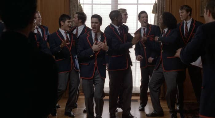 Blaine and the Warblers sing in The Warblers meeting room