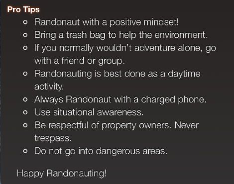 Randonautica pro tips list.