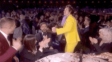 Harry Styles cheering at the BRIT Awards