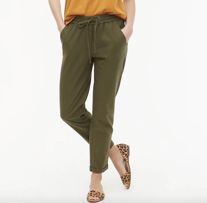the pants in olive green