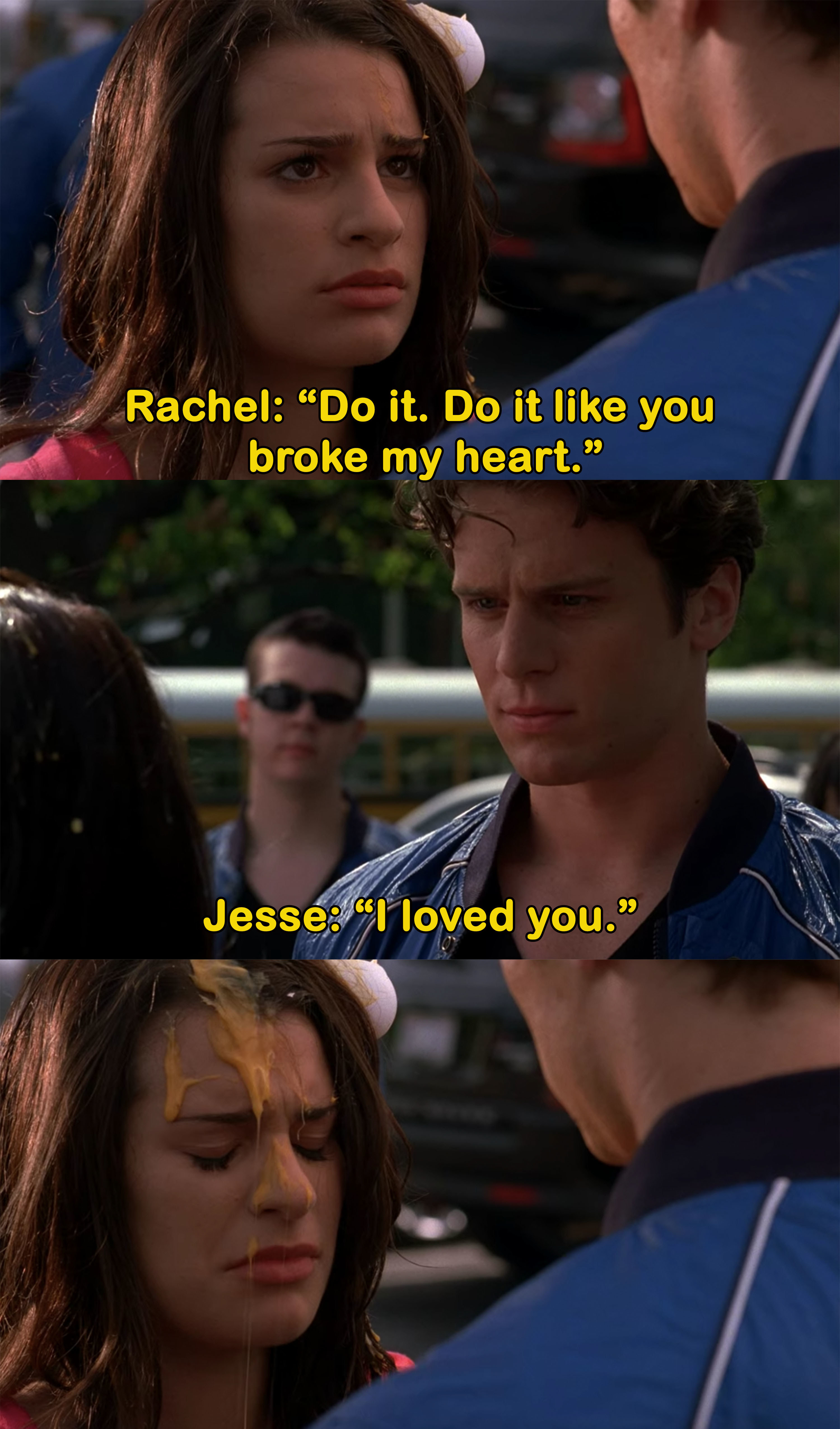 Rachel tells Jesse to break the egg &quot;like he broke her heart&quot;