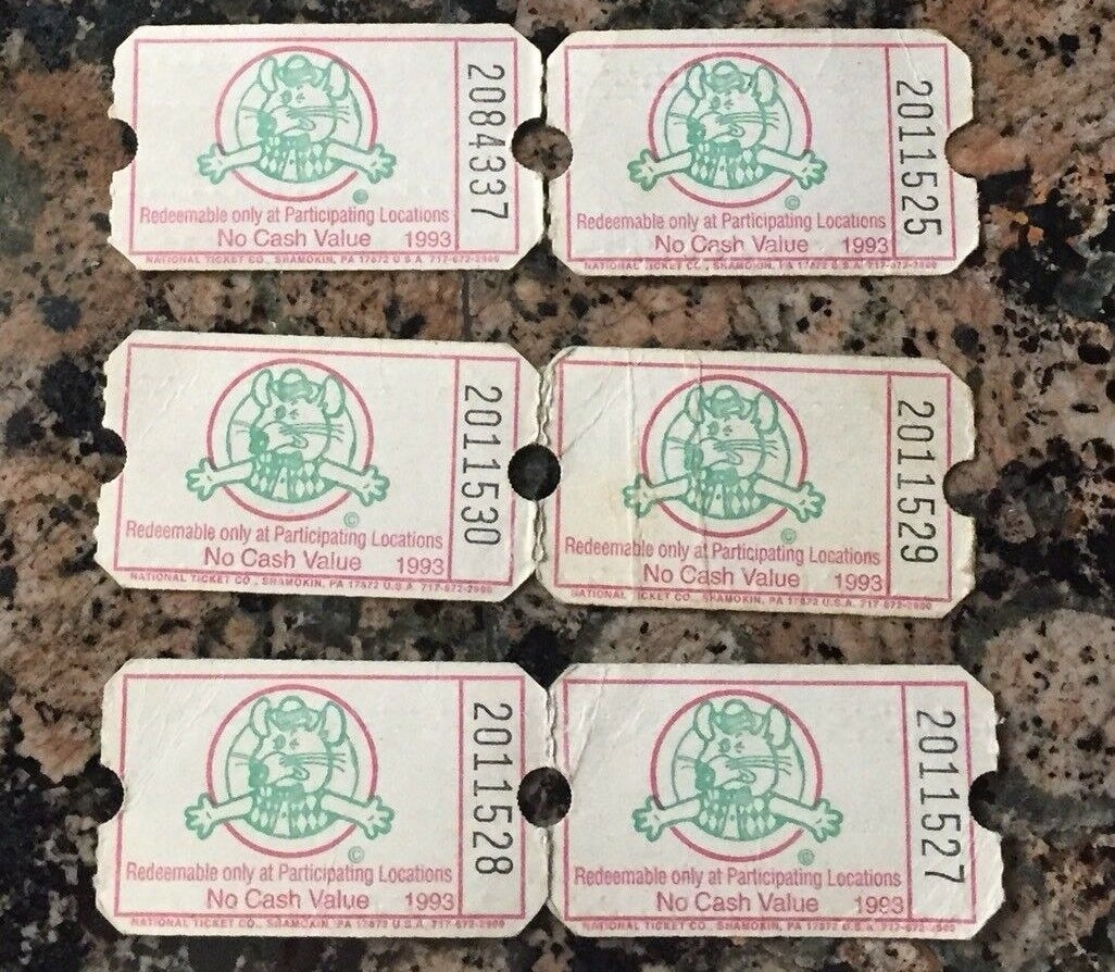 Chuck E. Cheese tickets from 1993