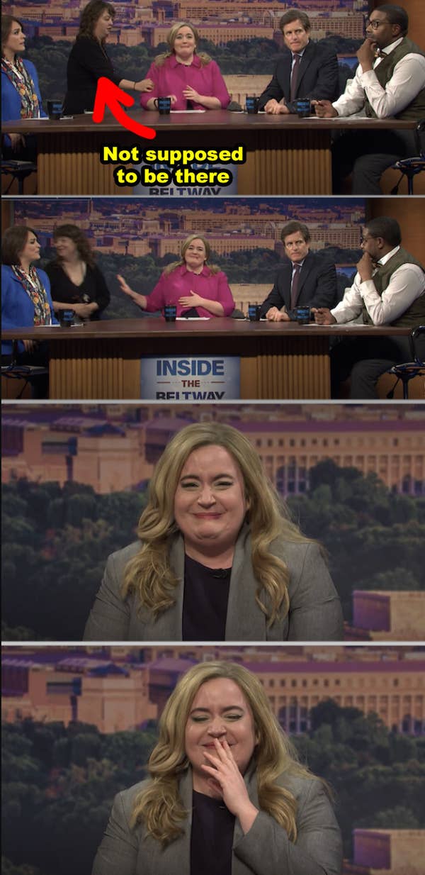 14. Unscripted: When Aidy Bryant's dresser got the wrong cue and accidentally walked on during the live recording.