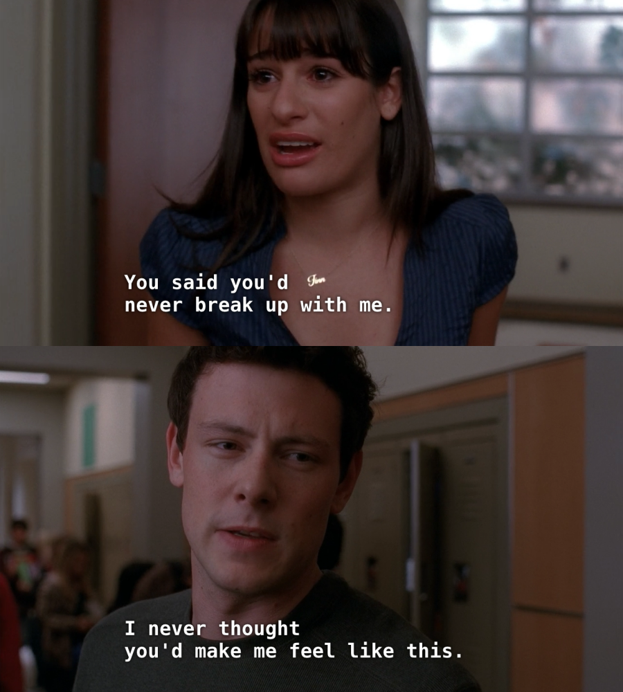 Rachel tearfully confronts Finn.