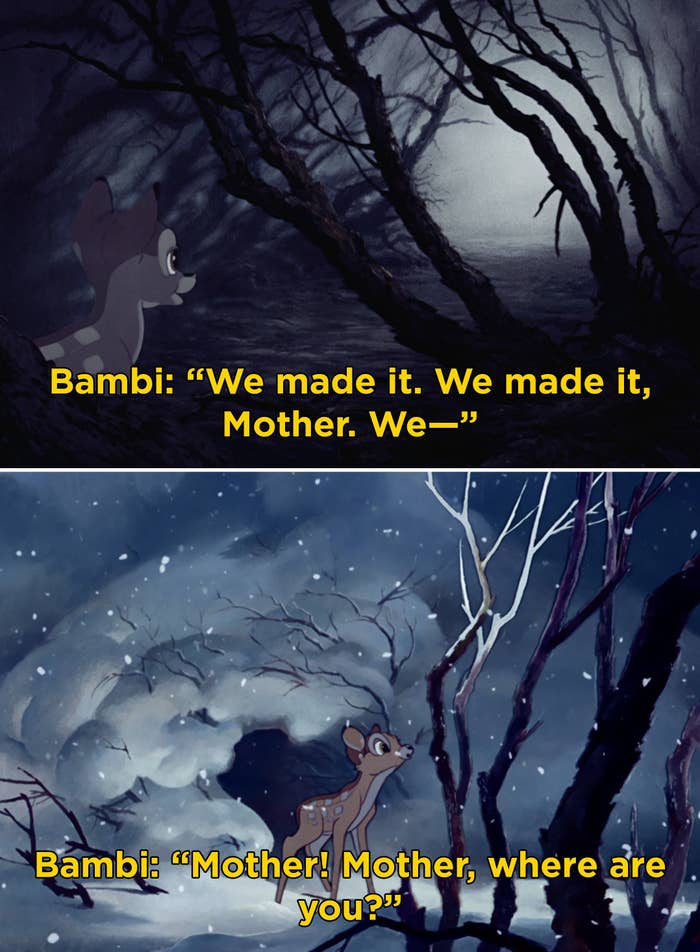 Bambi in the woods saying, &quot;Mother! Mother, where are you?&quot;