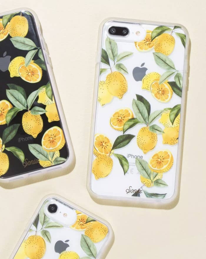 A transparent case with lemon print