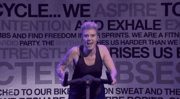 Kate McKinnon from &quot;Saturday Night Live&quot; instructing a cycling class