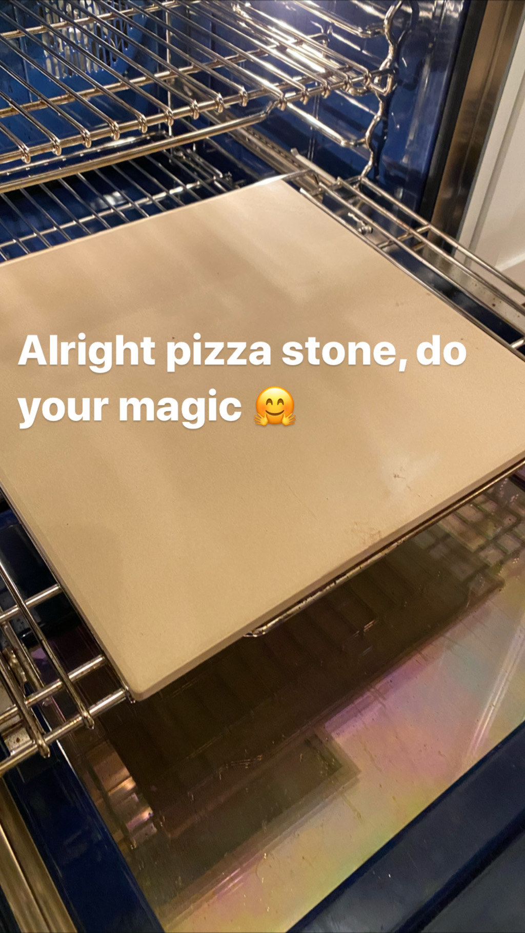 My brand new pizza stone, preheating in the oven.