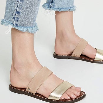 feet in shoes with gold bands 