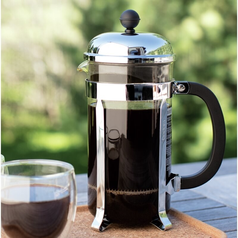 The glass French press in 12-ounce size and chrome finish