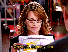 Liz Lemon from 30 Rock holding up a color coded calendar saying &quot;Oh yeah, Mommy like&quot; 