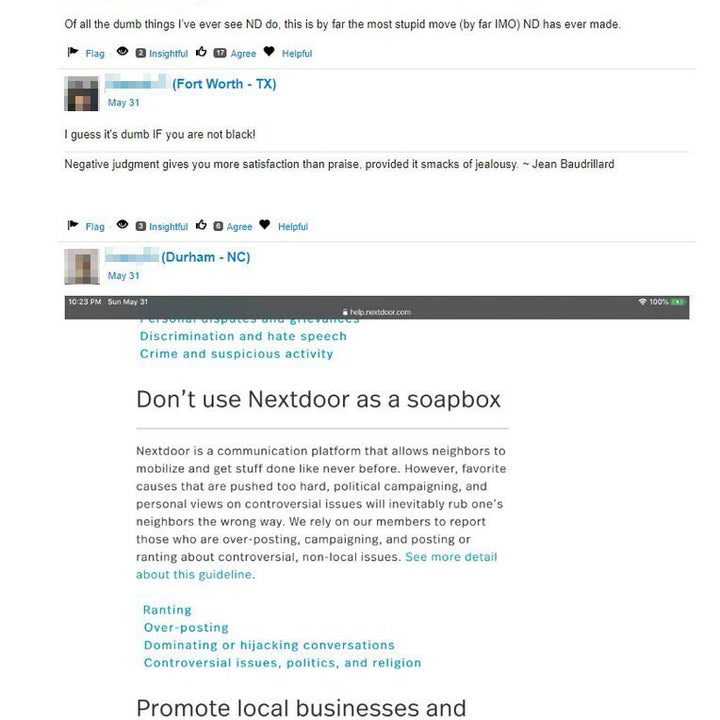 These screenshots capture the backlash from Nextdoor's volunteer moderators, following the company's decision to support Black Lives Matter. In it some moderators show their dismay and make the statement that "all lives matter."