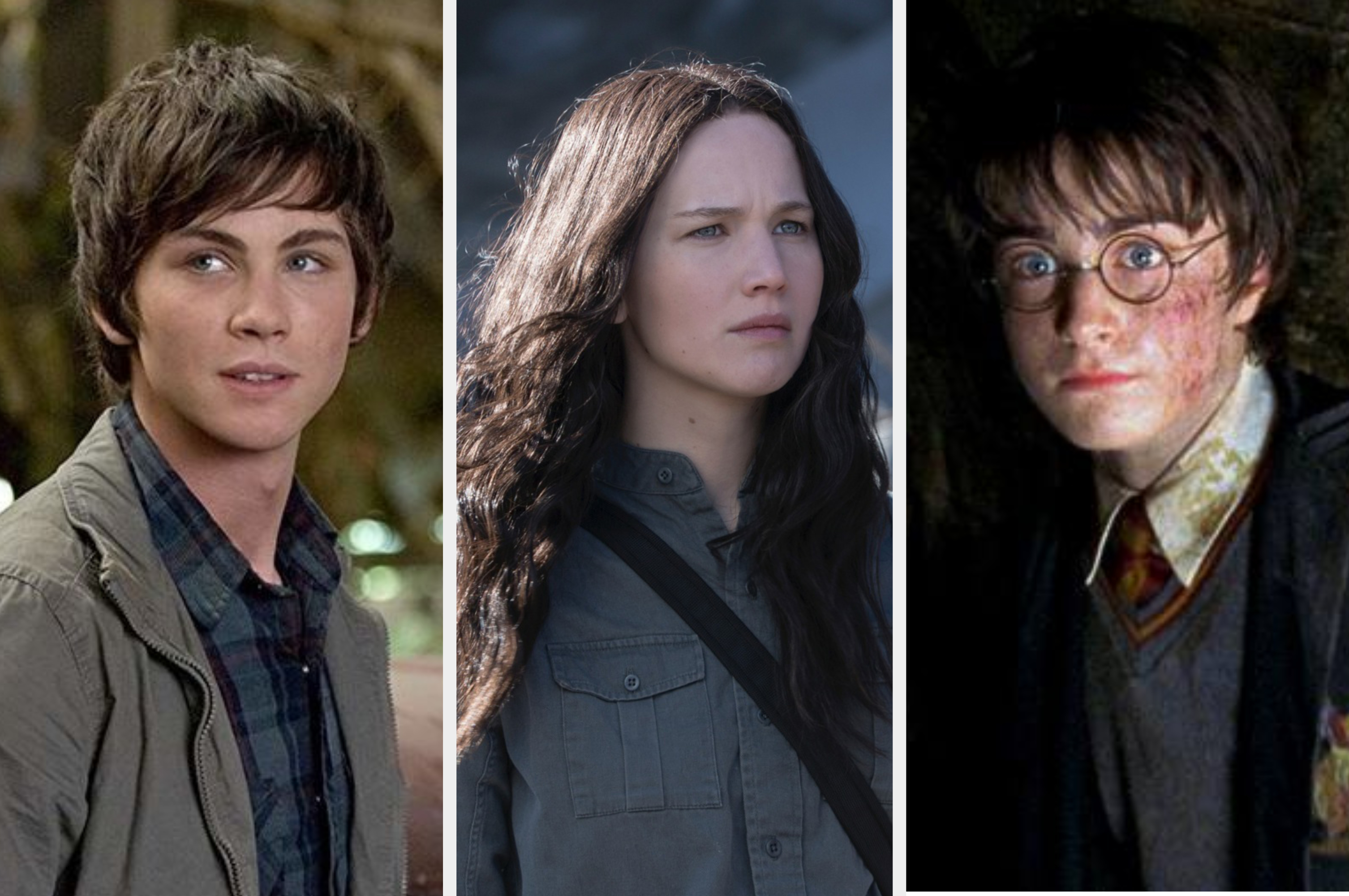 From left to right, Percy Jackson, Katniss Everdeen, and Harry Potter.