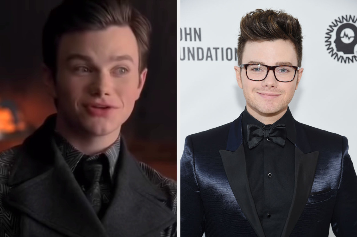Side by side of Kurt Hummel from Glee and Chris Colfer