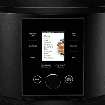 Gif of the pressure cooker’s screen to pick cooking mode by produce and weight