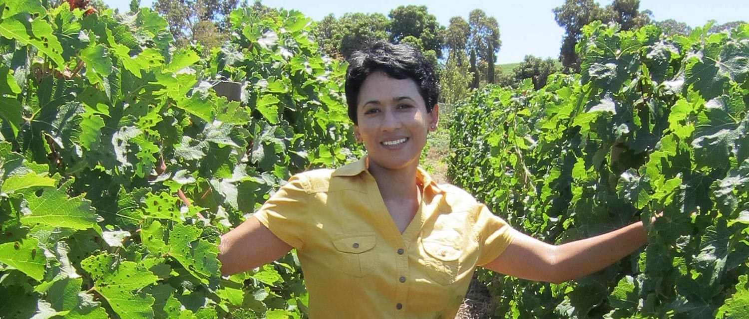 Carmen Stevens in a vineyard 