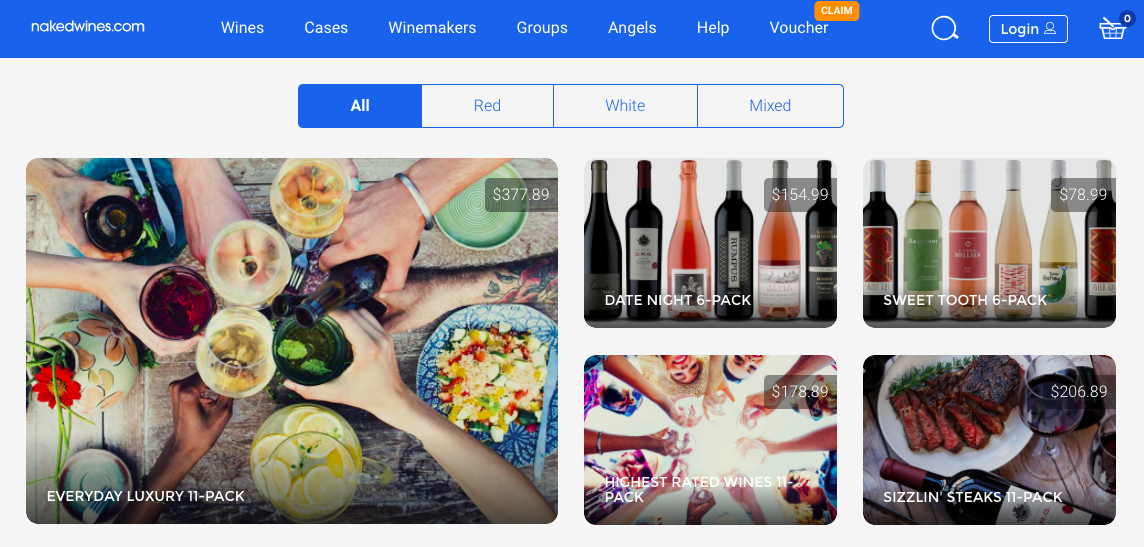 Screenshot of wine cases page