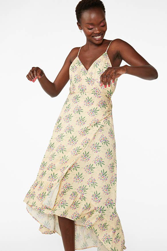 monki floral midi dress Monki Women's US Size 6 Orange Floral Print Sleeveless A Line Midi Dress NWT