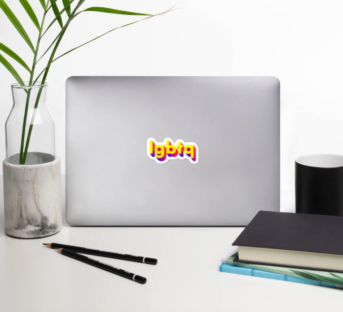 A laptop sticker that says &quot;lgbtq&quot;