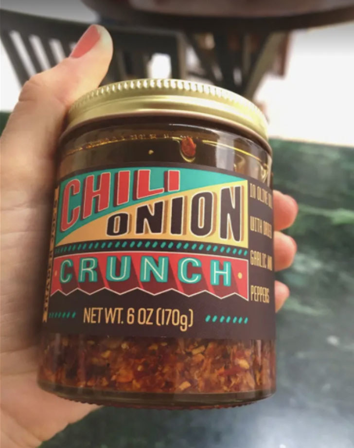 A jar of chili onion crunch