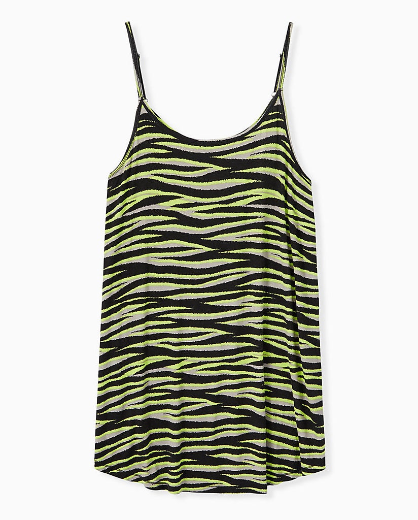 black and neon green tiger stripe pajama tank dress