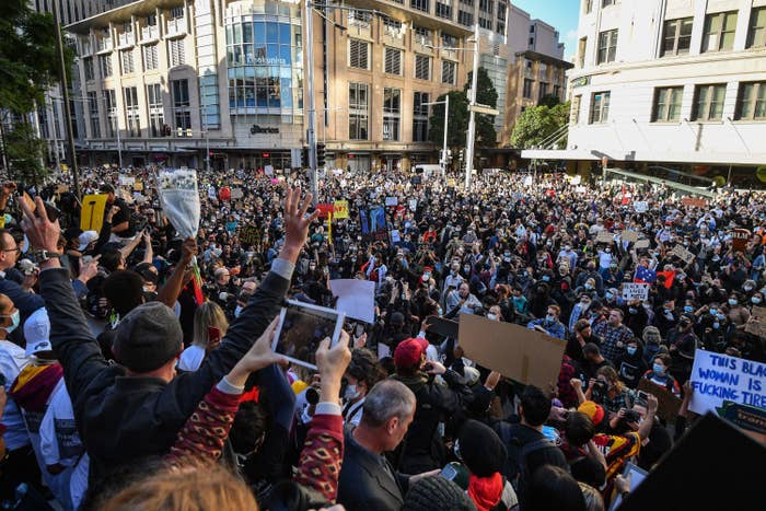 Thousands of protesters attend the Sydney protest.