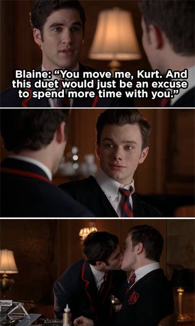 Blaine confesses his feelings to Kurt and then the two kiss