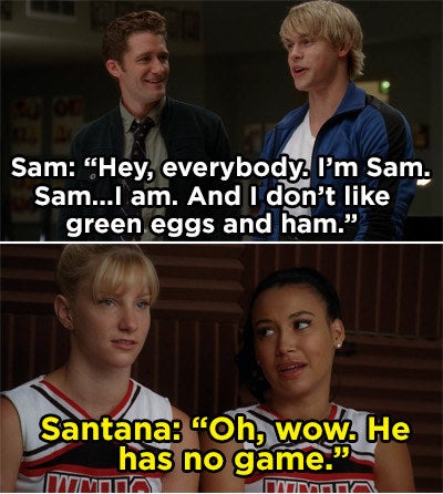 Sam introduces himself to the glee club and Santana is unimpressed