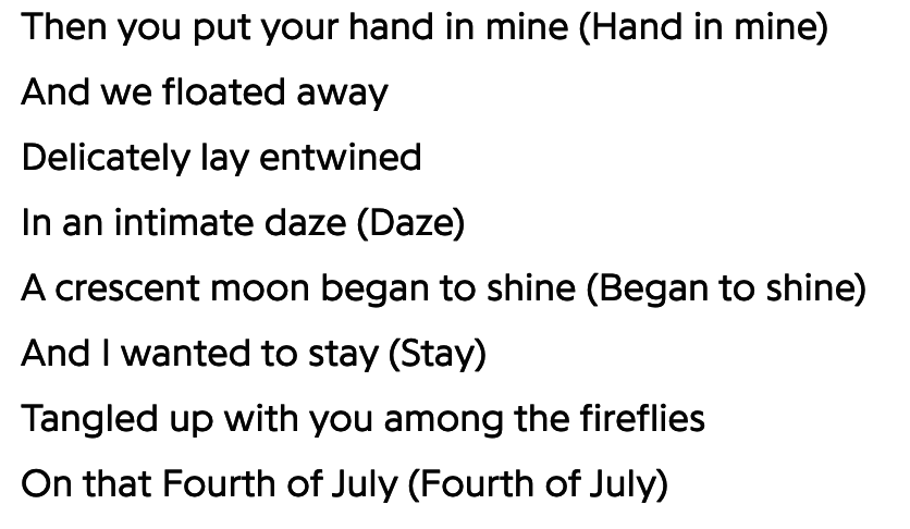 Mariah Carey&#x27;s lyrics in Fourth of July, which was written for her album Butterfly.