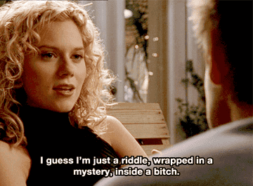 Peyton telling Lucas &quot;I guess I&#x27;m just a riddle, wrapped in a mystery, inside a bitch&quot;