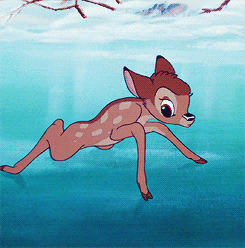 bambi struggling to stand on ice