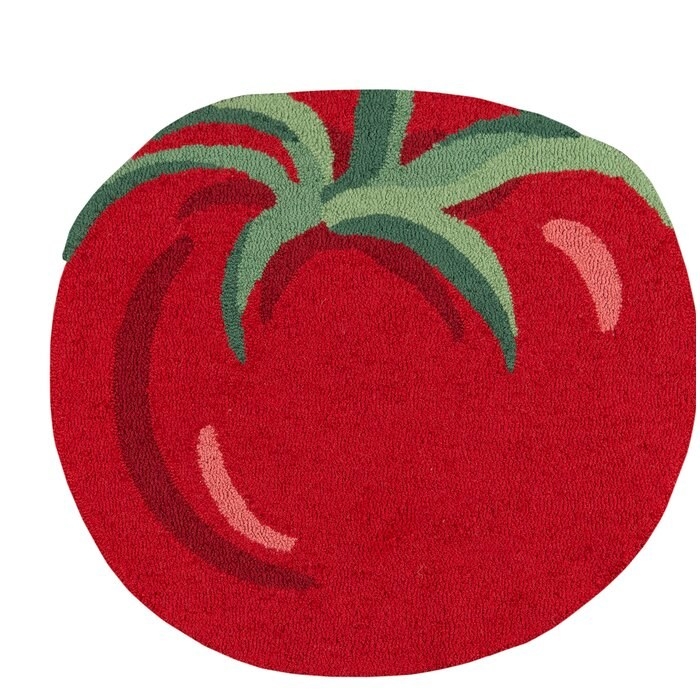 Tomato area rug in cartoony red and green shades 