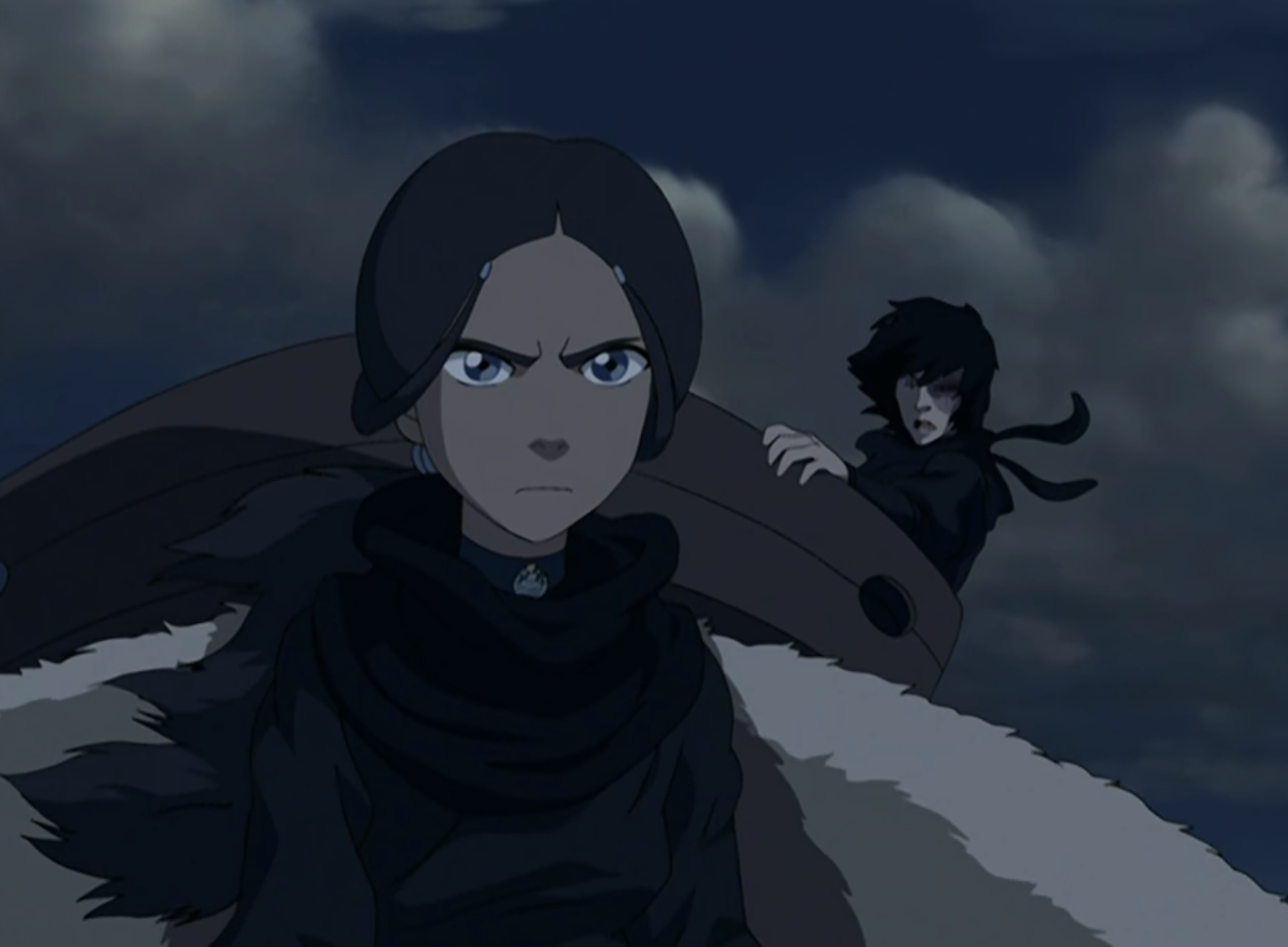 Katara and Zuko traveling together on Appa, the sky bison.