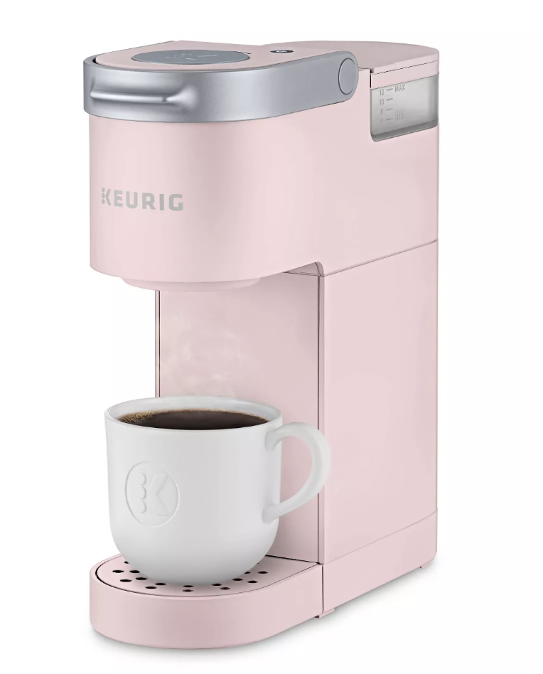 A pale pink Keurig coffee maker 